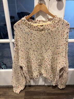 POL Cream Knit Top with Multicolor Speckles